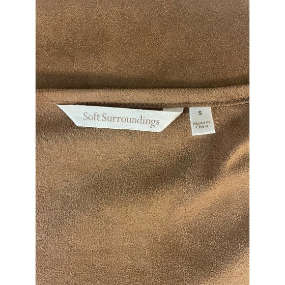 Soft Surroundings S Tan Faux Suede Open Front Sweater with Embroidery - Picture 4 of 4